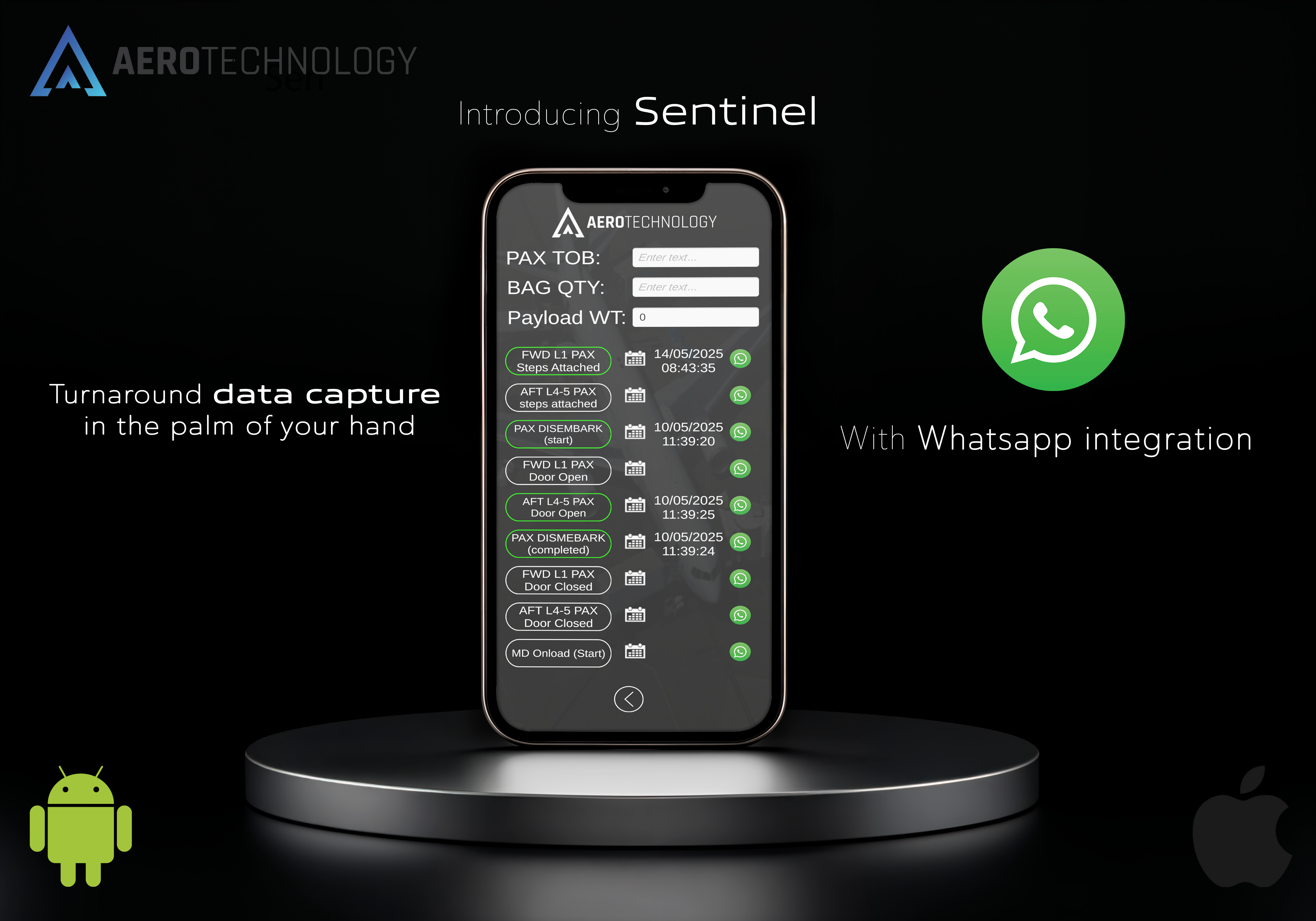 Sentinel aircraft turnaround tracking app interface on iPhone